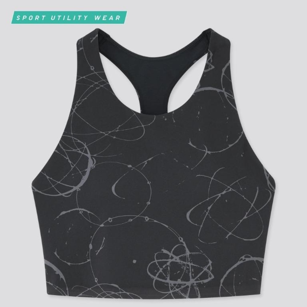 UNIQLO Women Wireless Bra Active Racer Back Black Futura Print Size Small